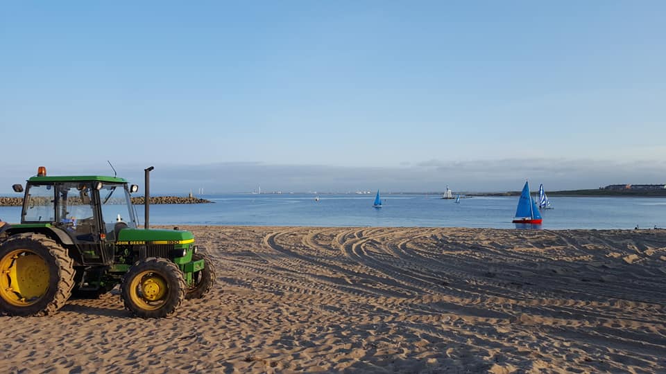 Newbiggin bay and beach with our tractor